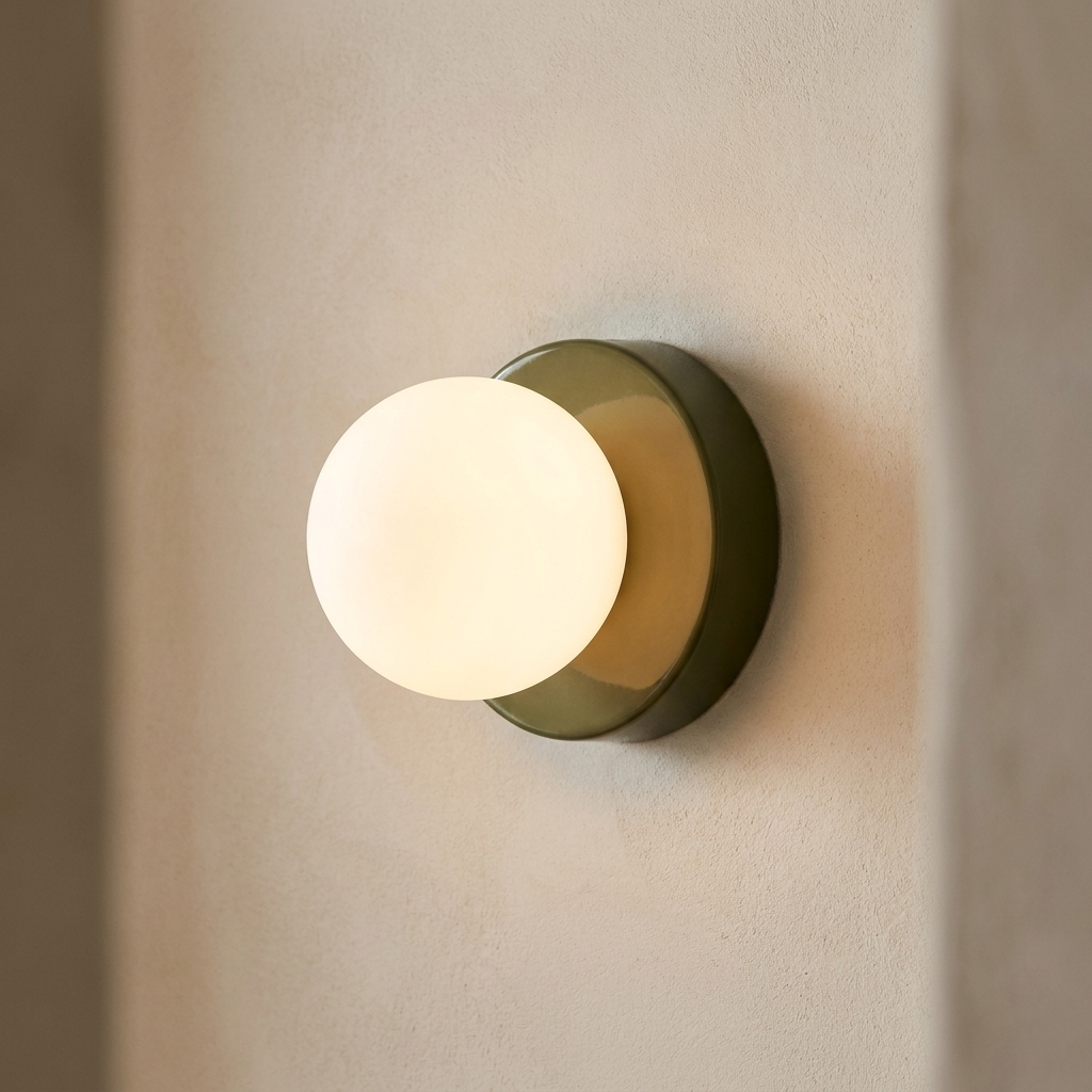 Macaron mini wall sconce with a green glass shade