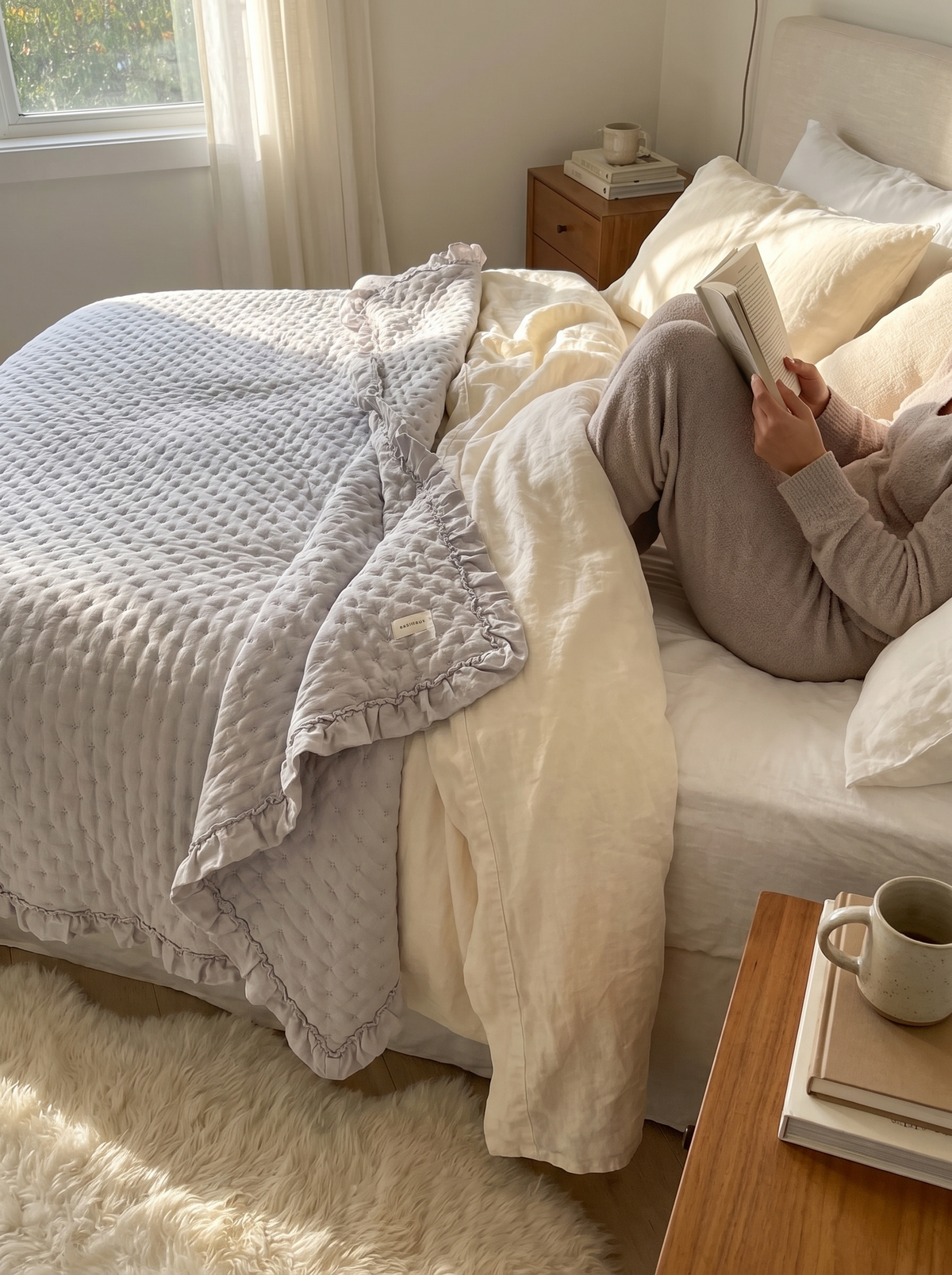 Ruffle Scalloped Bedspread Coverlet, Light, Soft, Layered