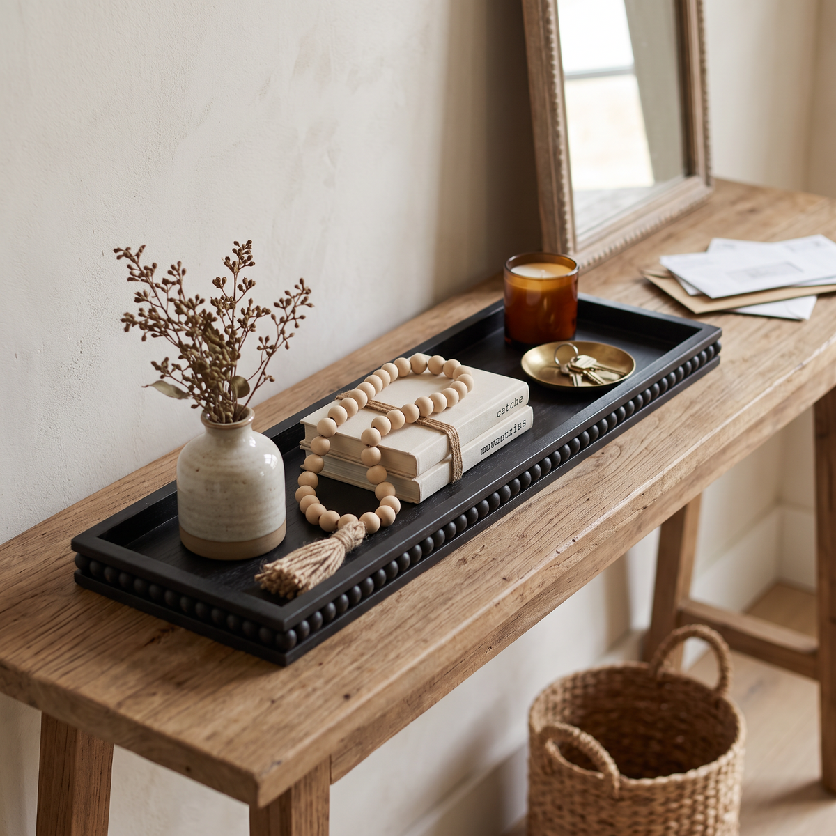 Black Flat Beaded Wooden Tray