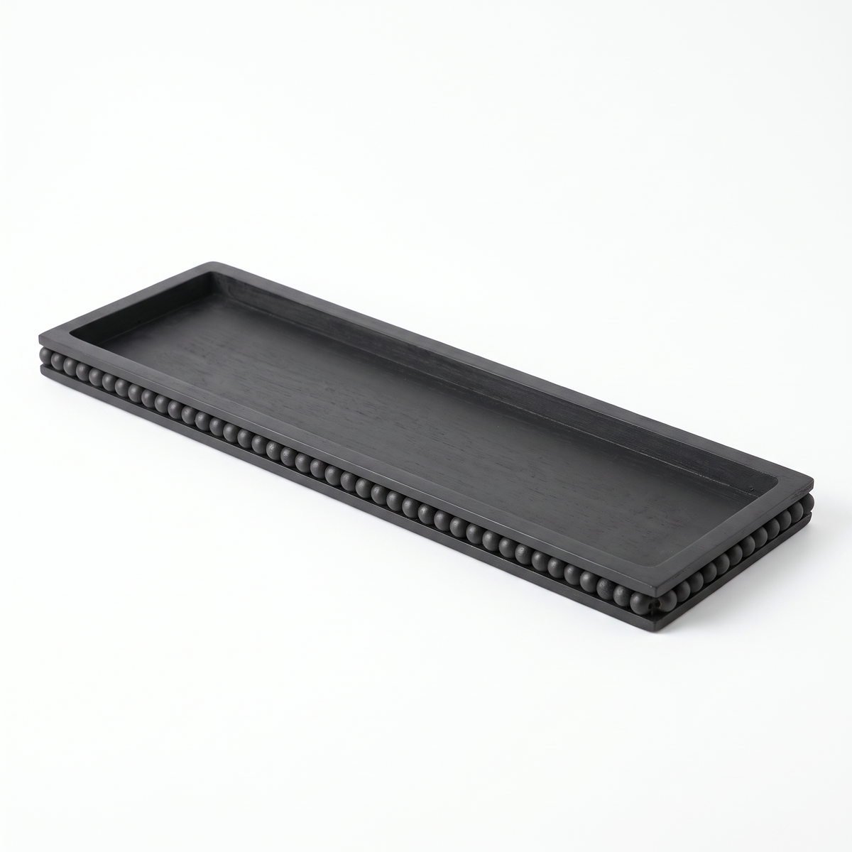 Black Flat Beaded Wooden Tray on white background