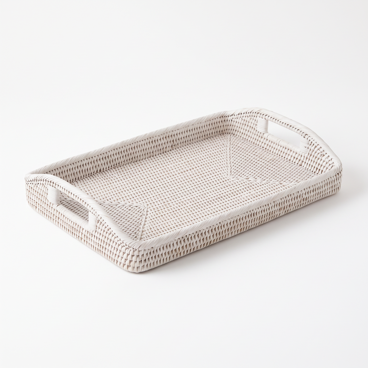 White Handwoven Rattan Tray on white background