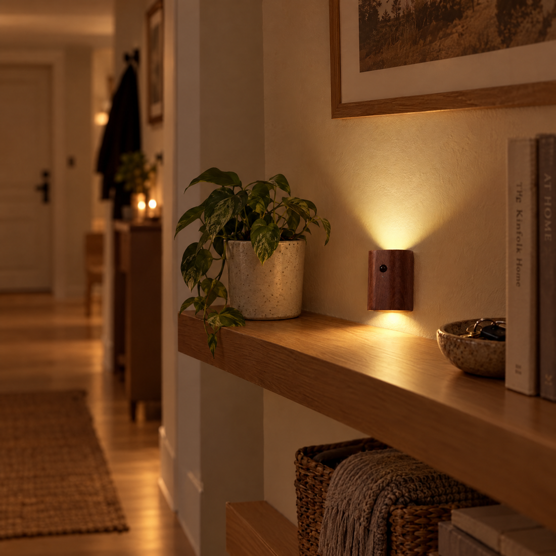 Rechargeable Lamp Wooden Motion Sensor Up Down Wall Sconce Cordless Night Light