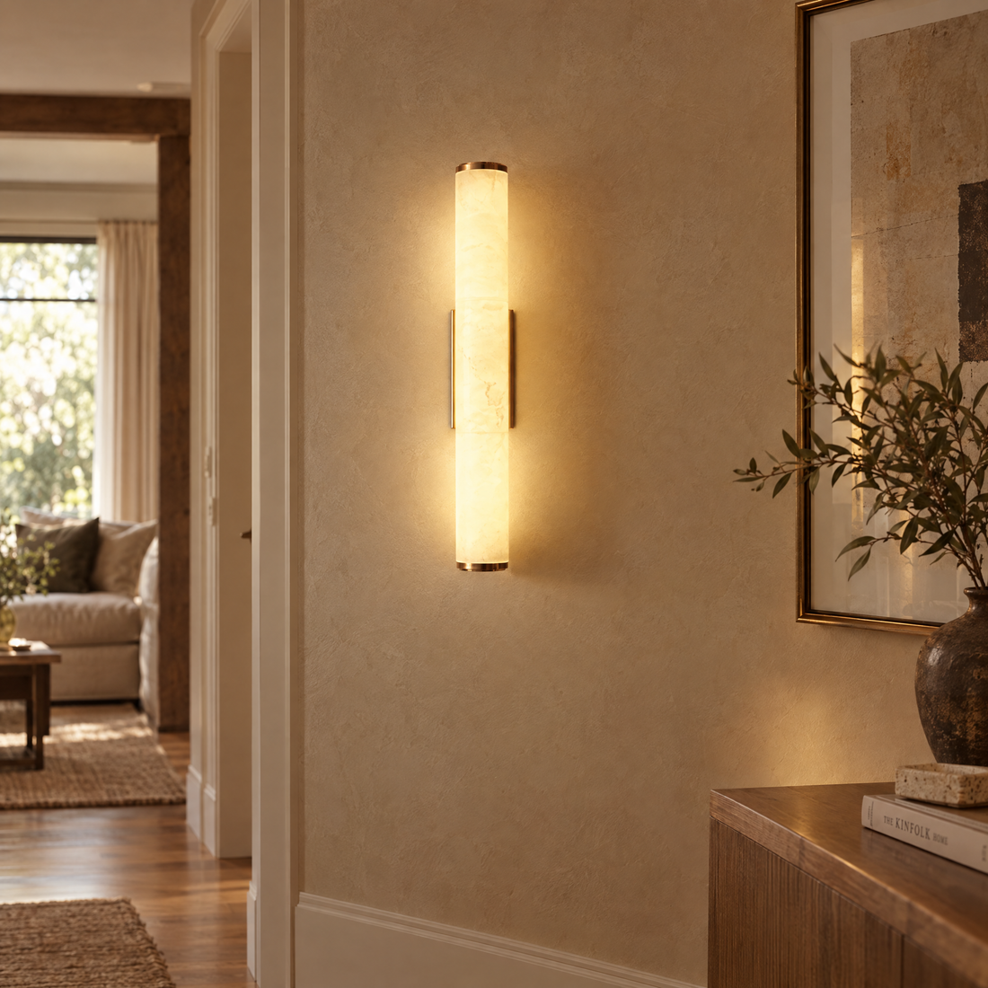 Warm White LED Wall Light Cylinder Linear Sconce Copper Accents Indoor Lighting