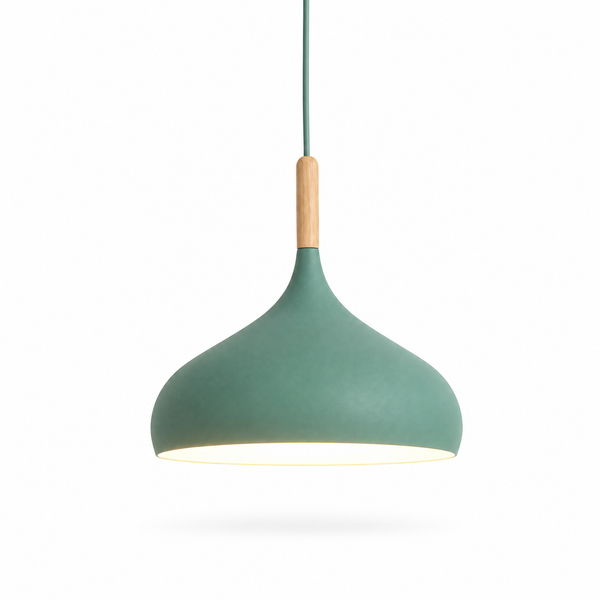 Minimalist Pendant Light Nordic Teardrop Dome Shade Wood Accent Ceiling Hanging Lamp