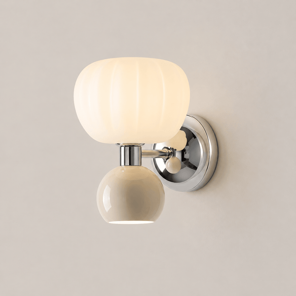 Wall Sconce Ribbed Pumpkin Globe Shade Dual Light Moulded Resin Iron Indoor Lighting