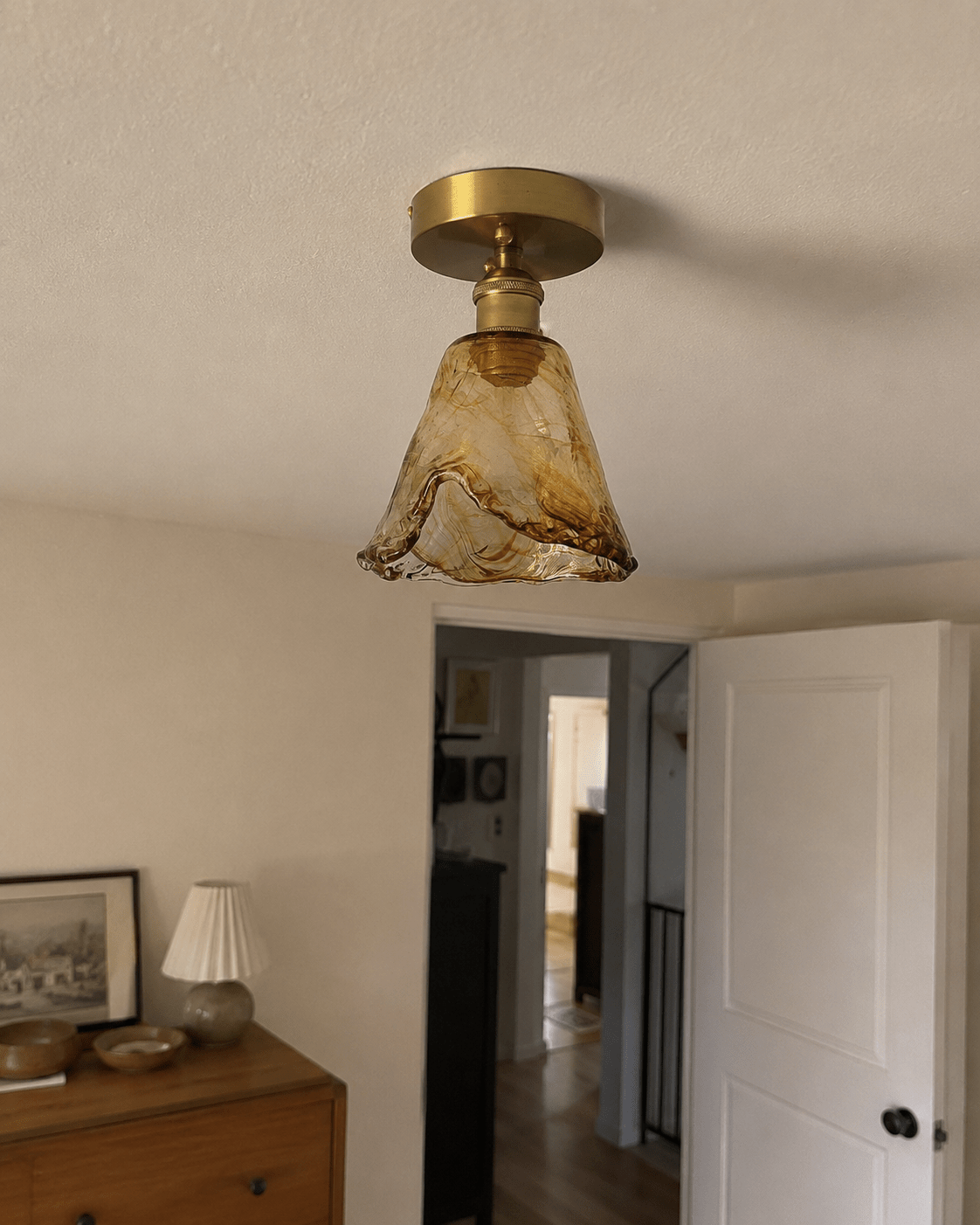 Josephine | Ruffled Amber Glass Ceiling Lamp - Luma House