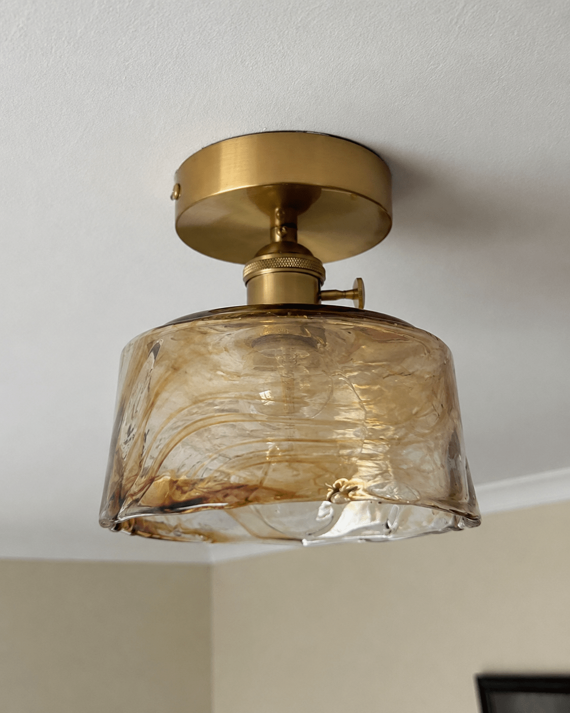 Josephine | Ruffled Amber Glass Ceiling Lamp - Luma House