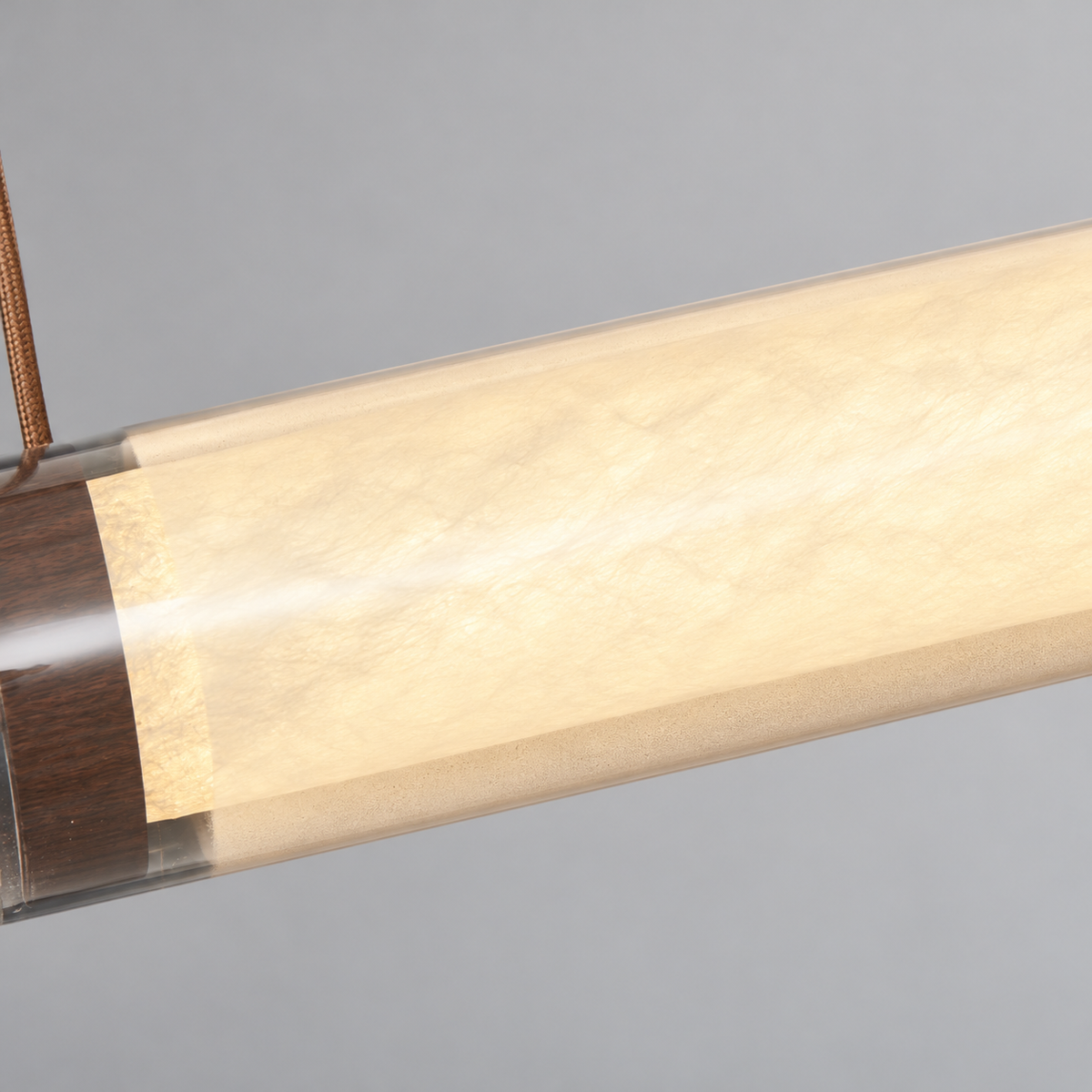 Natural mulberry silk texture close-up on the 59.1-inch wood-tone pendant