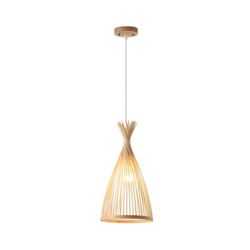Woven Pendant Light Bamboo Cone Shade Tapered Hanging Ceiling Fixture Kitchen Dining