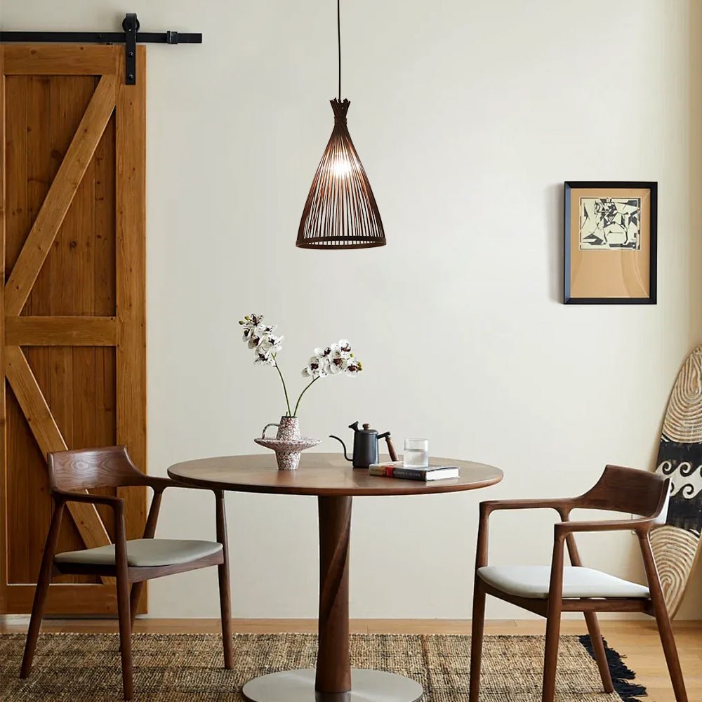 Woven Pendant Light Bamboo Cone Shade Tapered Hanging Ceiling Fixture Kitchen Dining
