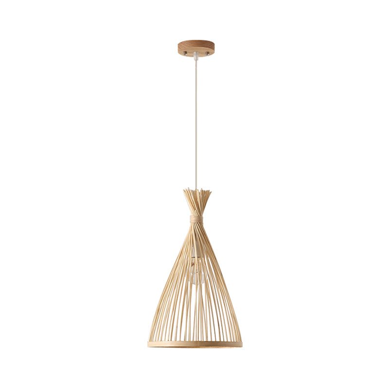 Woven Pendant Light Bamboo Cone Shade Tapered Hanging Ceiling Fixture Kitchen Dining