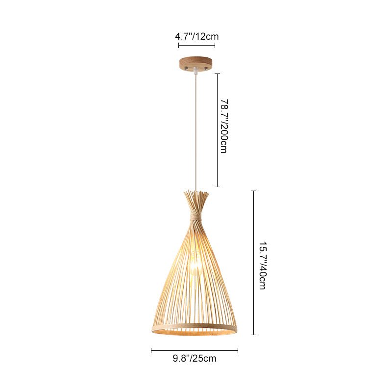 Woven Pendant Light Bamboo Cone Shade Tapered Hanging Ceiling Fixture Kitchen Dining