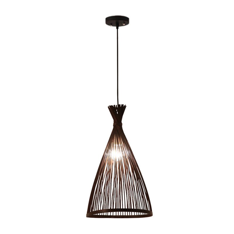 Woven Pendant Light Bamboo Cone Shade Tapered Hanging Ceiling Fixture Kitchen Dining