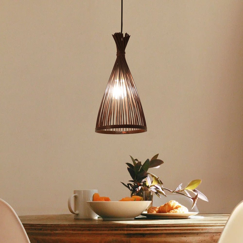 Woven Pendant Light Bamboo Cone Shade Tapered Hanging Ceiling Fixture Kitchen Dining