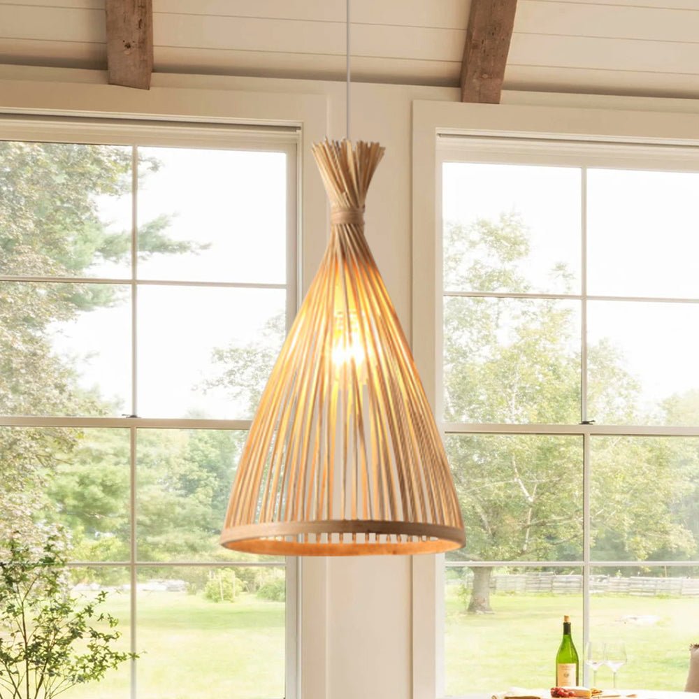 Woven Pendant Light Bamboo Cone Shade Tapered Hanging Ceiling Fixture Kitchen Dining