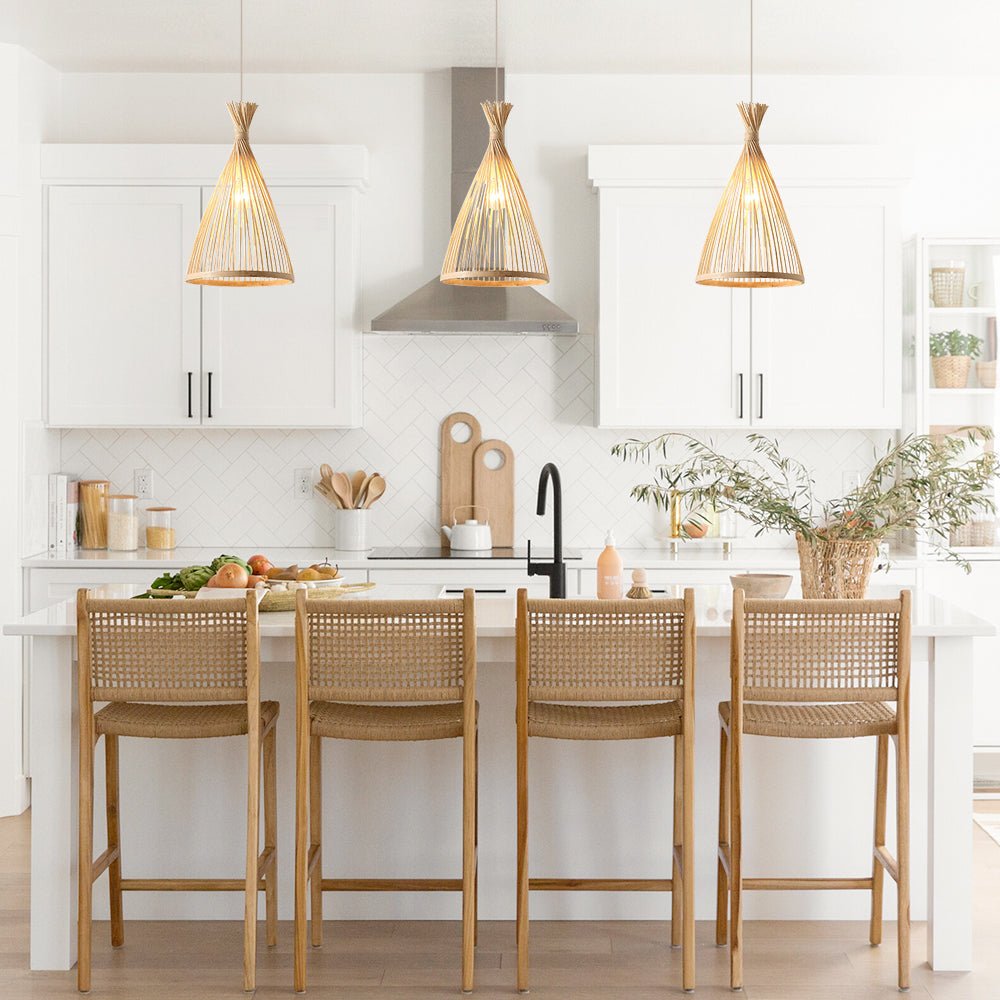 Woven Pendant Light Bamboo Cone Shade Tapered Hanging Ceiling Fixture Kitchen Dining