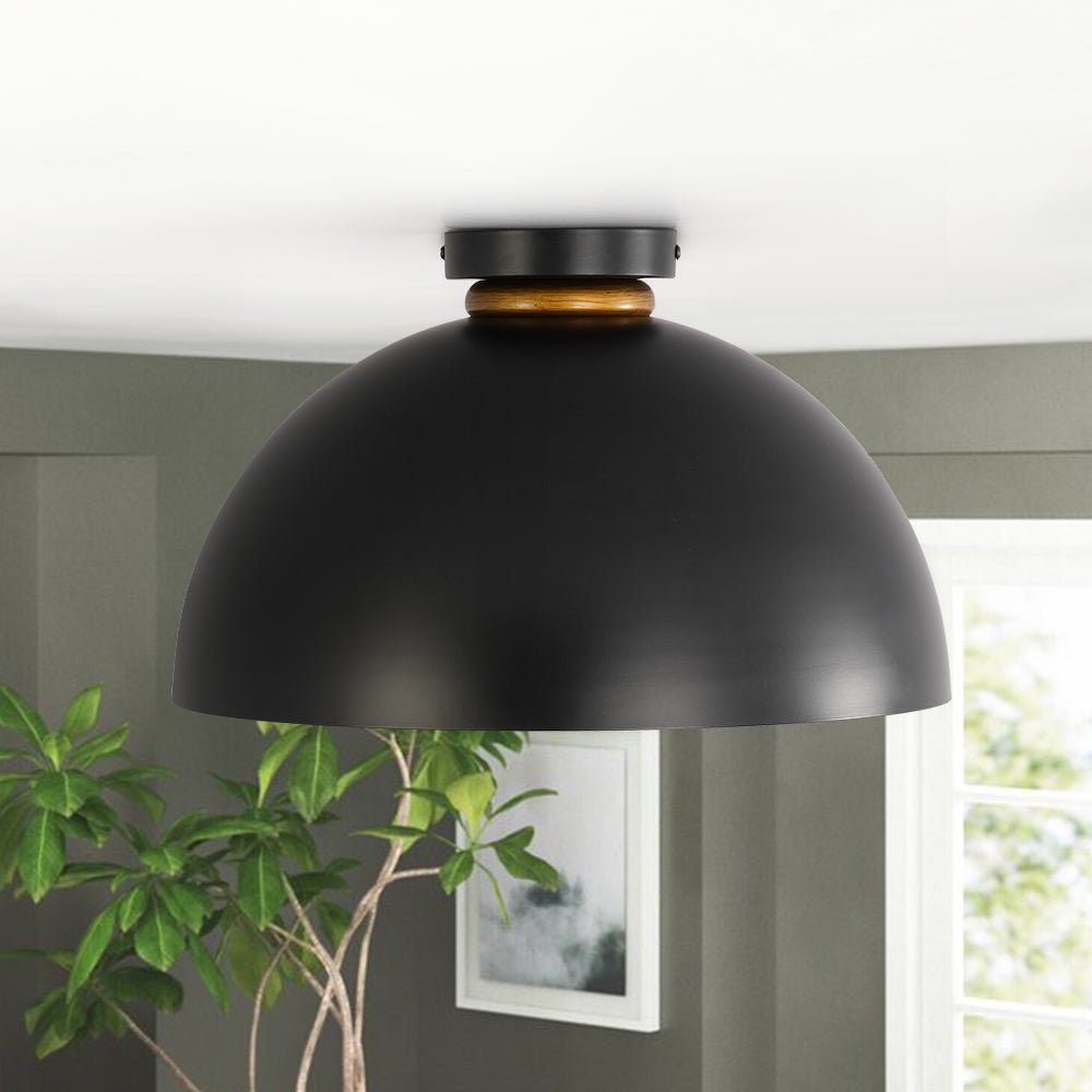 Black and Gold Ceiling Light Dome Shade Flush Mount 1-Light Indoor Fixture