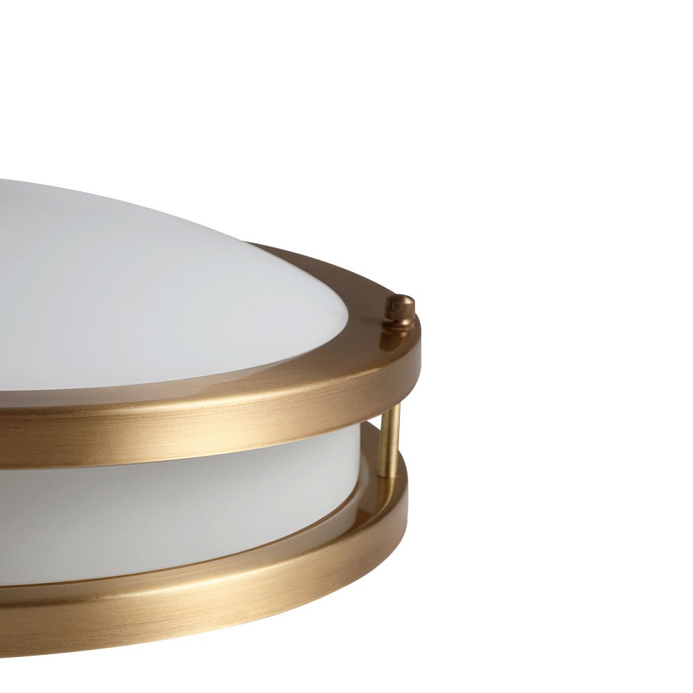 Brass Ceiling Light Round Double Ring White Glass Bowl Flush Mount Hallway Fixture