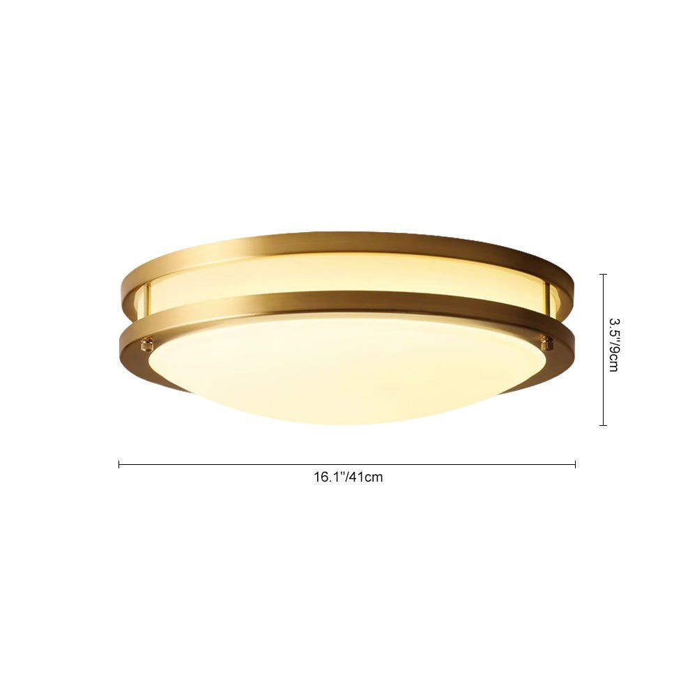 Brass Ceiling Light Round Double Ring White Glass Bowl Flush Mount Hallway Fixture