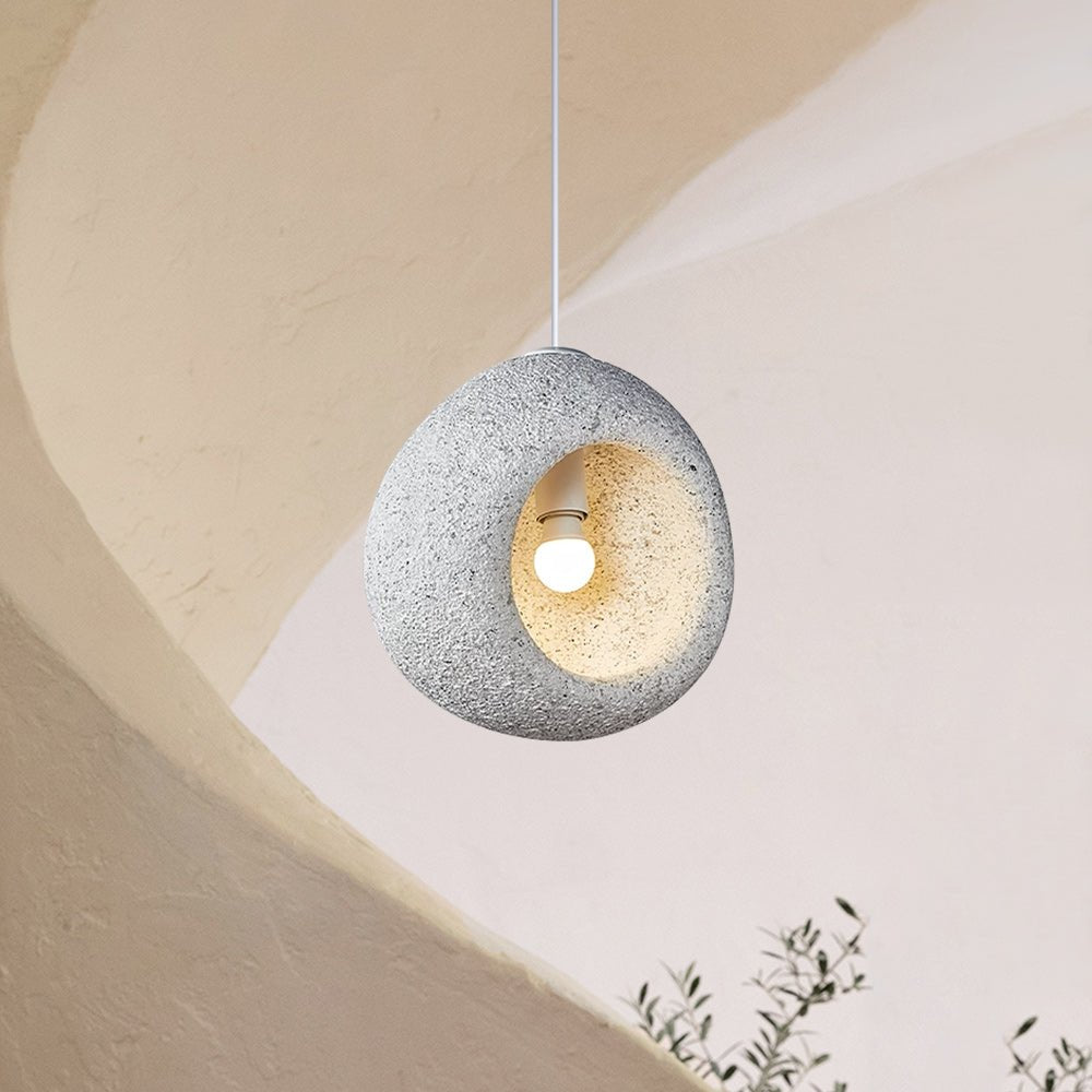 3 Light Pendant Cave-Form Polystyrene Round Stone Texture Hanging Ceiling Light