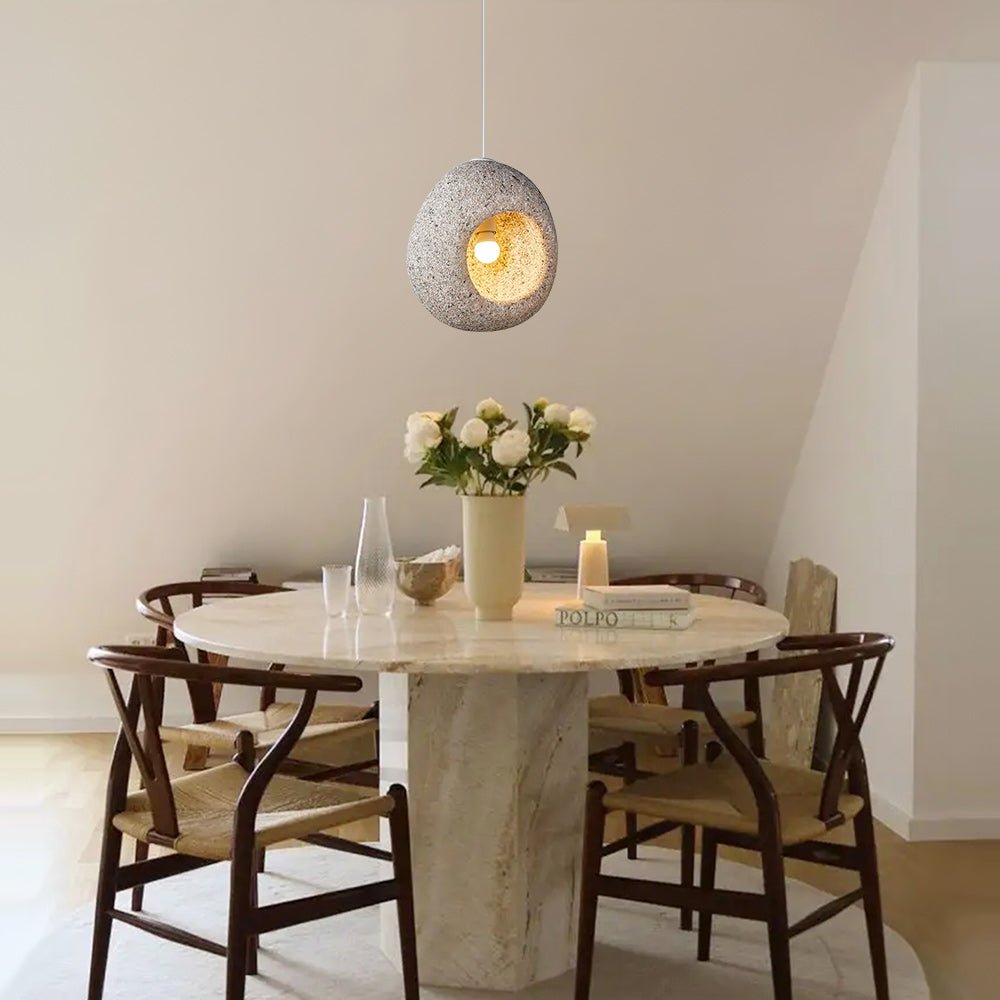 3 Light Pendant Cave-Form Polystyrene Round Stone Texture Hanging Ceiling Light