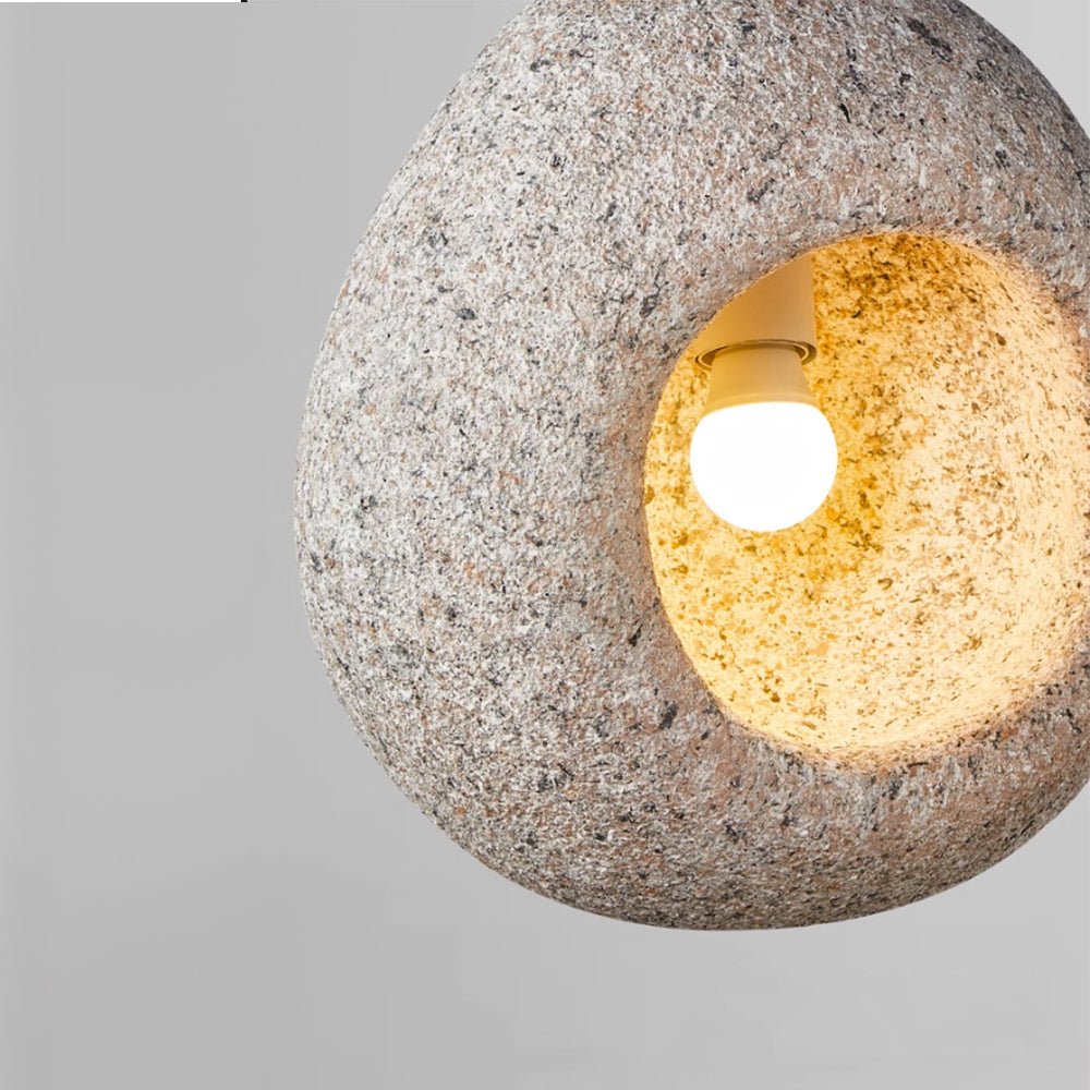 3 Light Pendant Cave-Form Polystyrene Round Stone Texture Hanging Ceiling Light