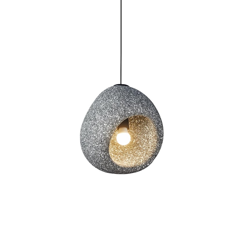 3 Light Pendant Cave-Form Polystyrene Round Stone Texture Hanging Ceiling Light