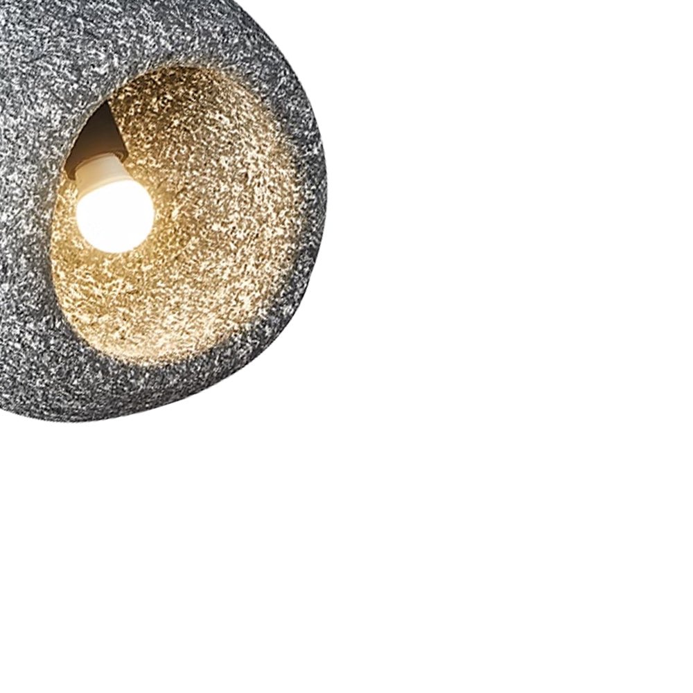 3 Light Pendant Cave-Form Polystyrene Round Stone Texture Hanging Ceiling Light