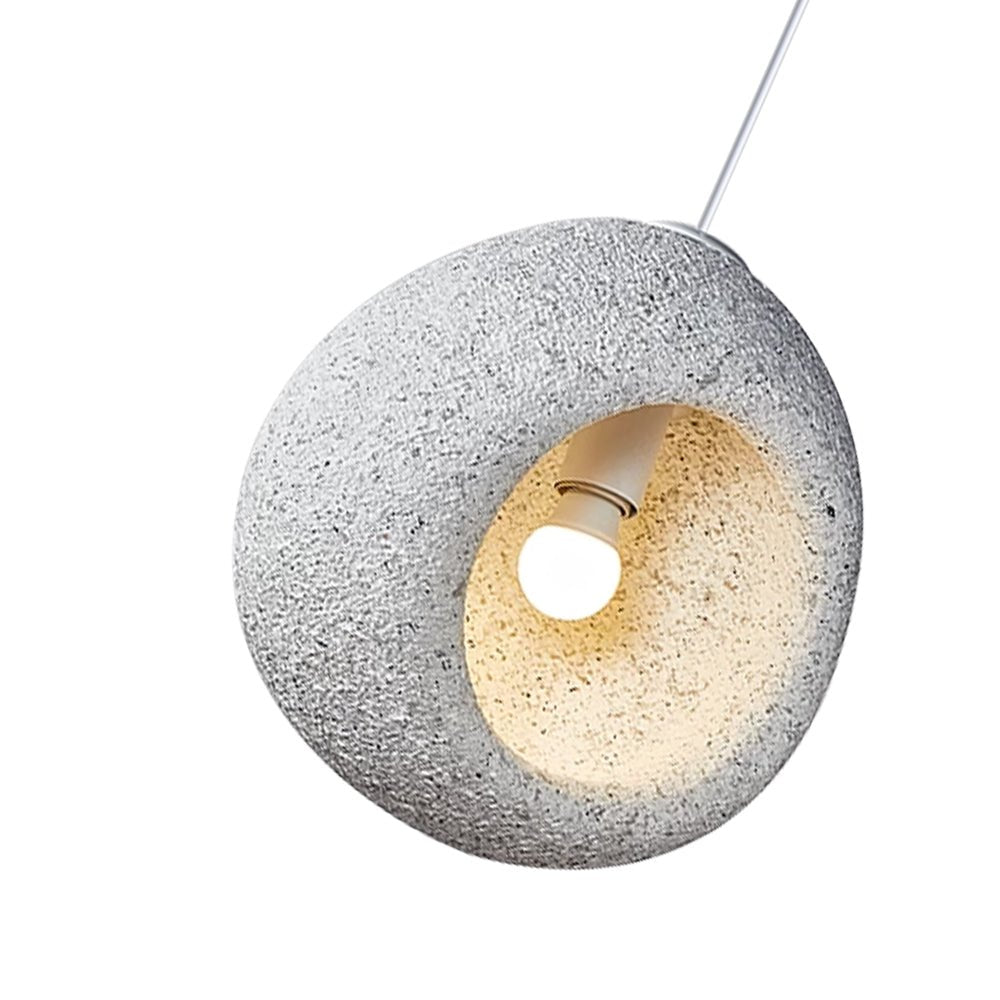 3 Light Pendant Cave-Form Polystyrene Round Stone Texture Hanging Ceiling Light
