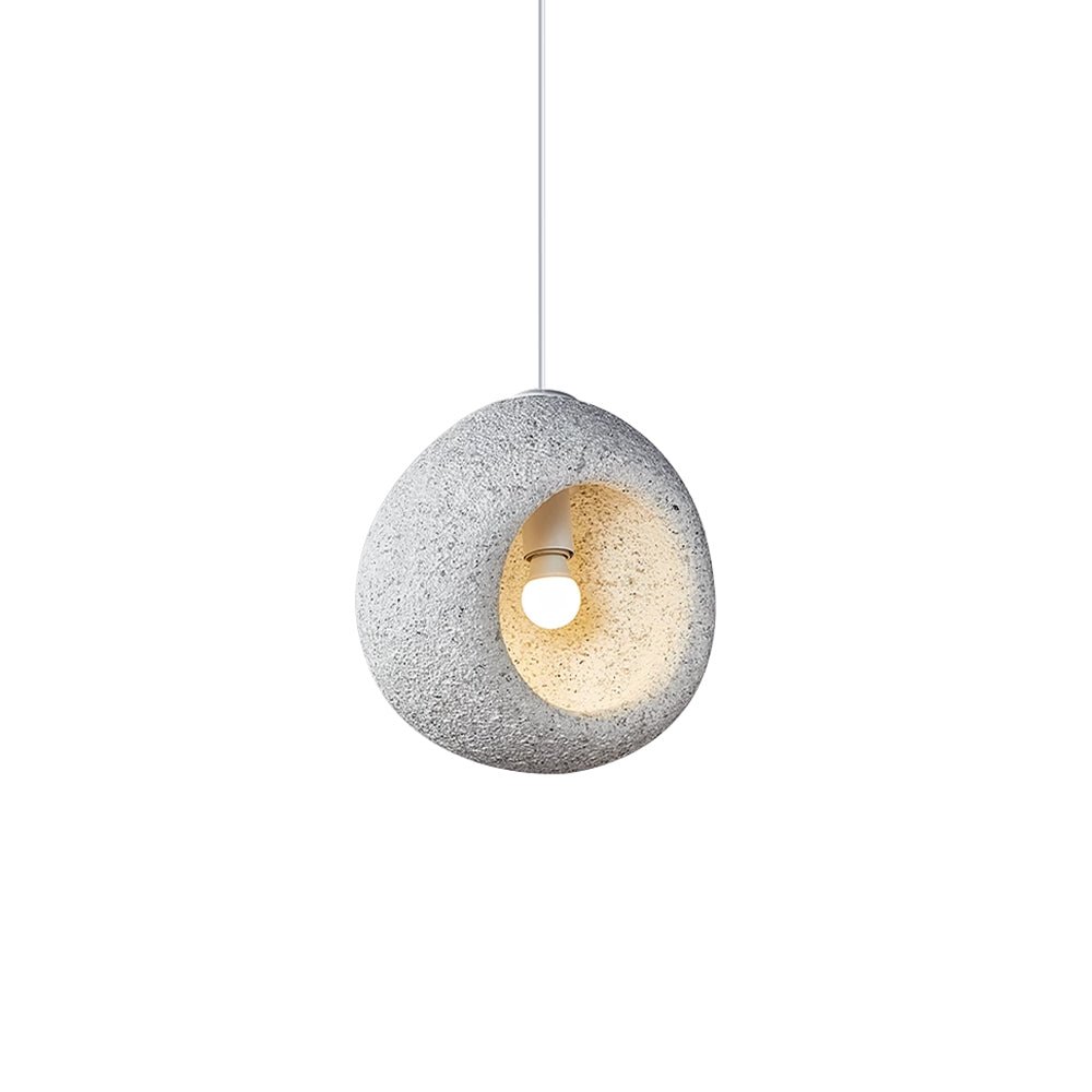3 Light Pendant Cave-Form Polystyrene Round Stone Texture Hanging Ceiling Light