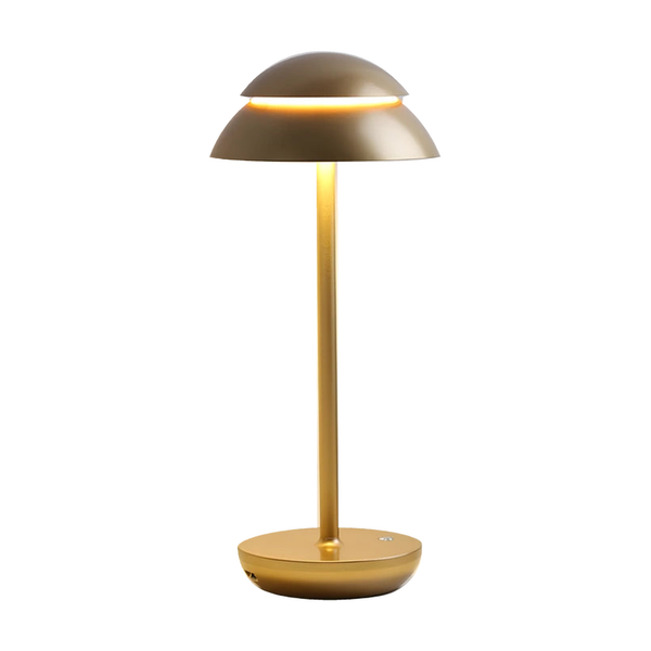 Bedside Table Lamps Aluminum Rechargeable Cordless Double Dome Shade Dimmable Gold