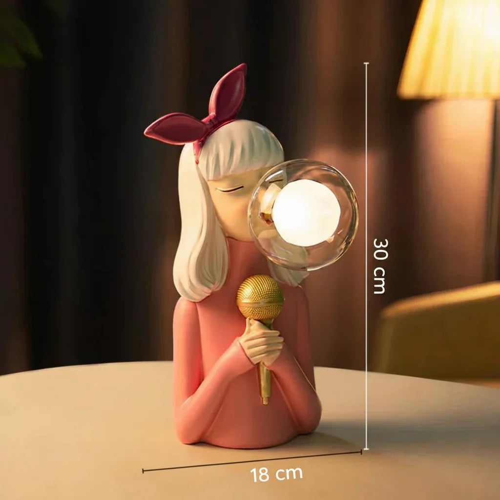 LED Lamp Girl Blowing Bubble Decorative Figurine Night Light Resin Home Desk Decor