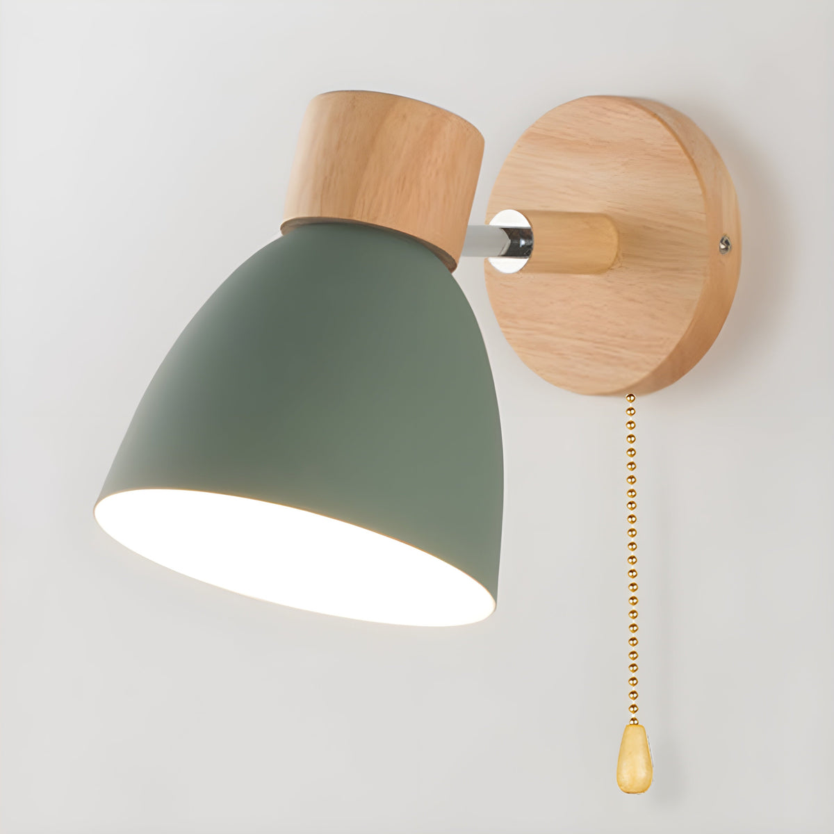 Wall Lamps for Bedroom Wood Nordic Sconce Dome Shade Pull Chain Switch Bedside