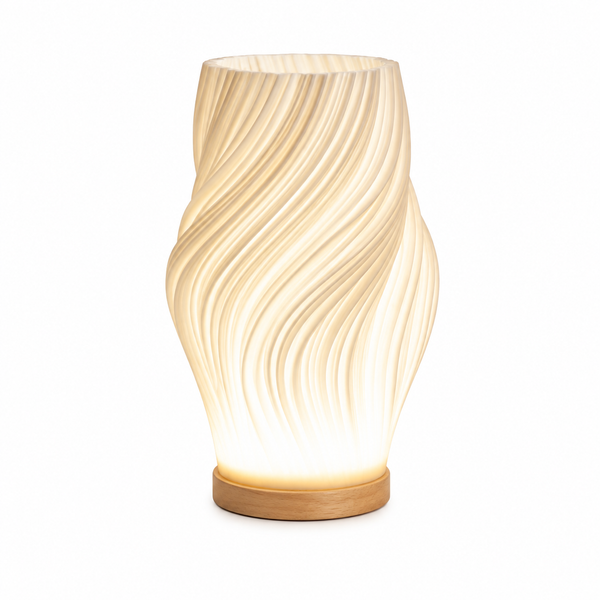 Modern Table Lamp Wave Twisted Design Wood Base Warm Ambient Glow Bedside Lighting