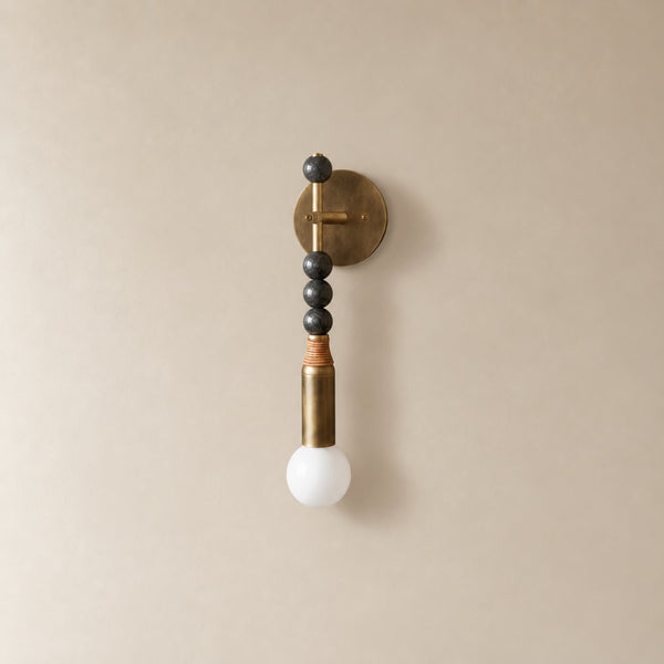 Antique Brass Wall Sconce Beaded Marble Globe Bulb Hardwired Indoor Lighting