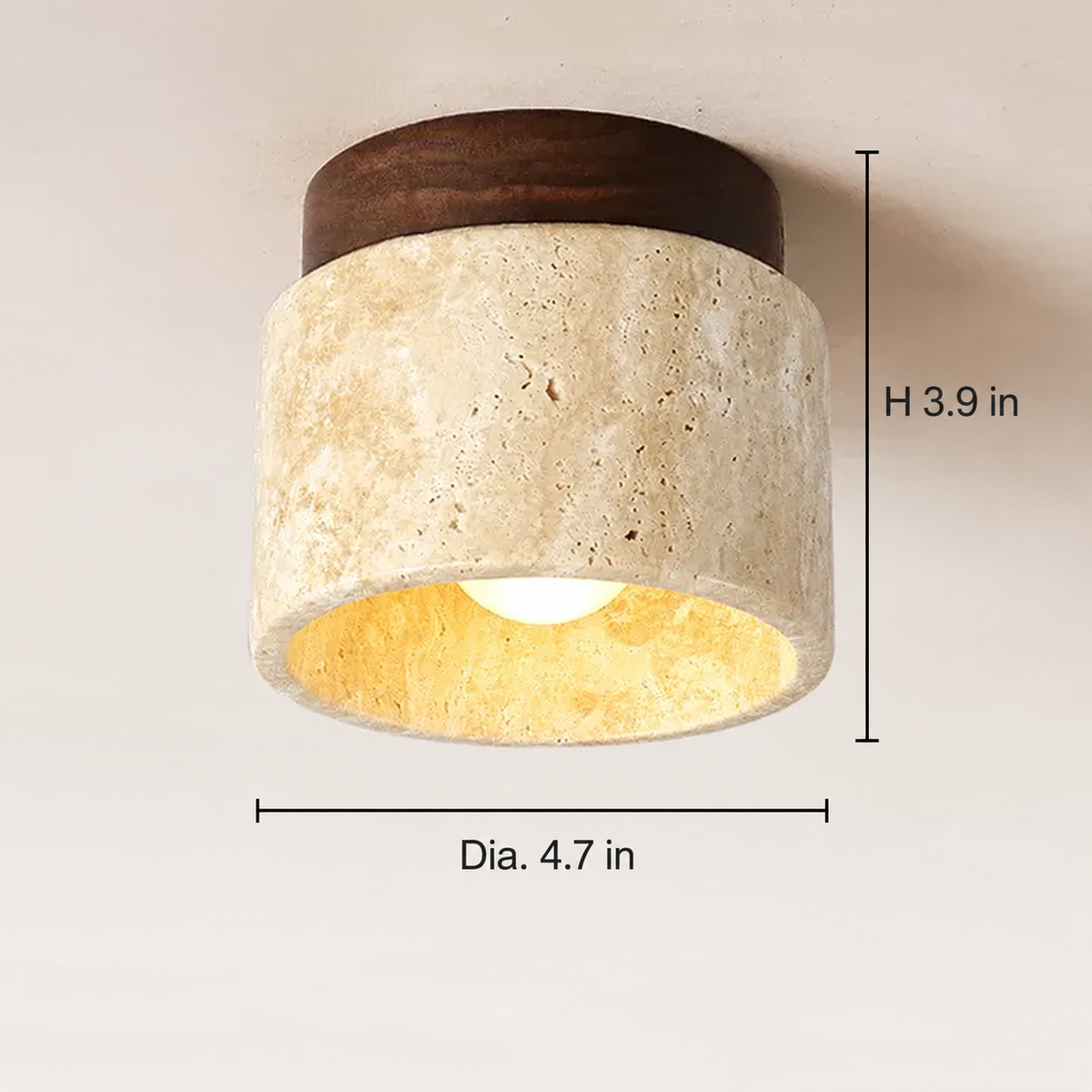 Tova travertine flush mount ceiling light dimensions: 4.7 inches in diameter and 3.9 inches in height