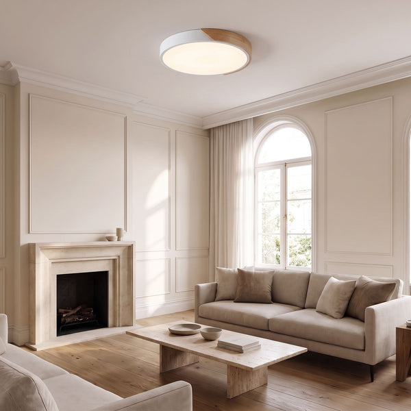 LED Ceiling Lights Ultra Thin Round Wood Trim Flush Mount Oyster Dimmable Home