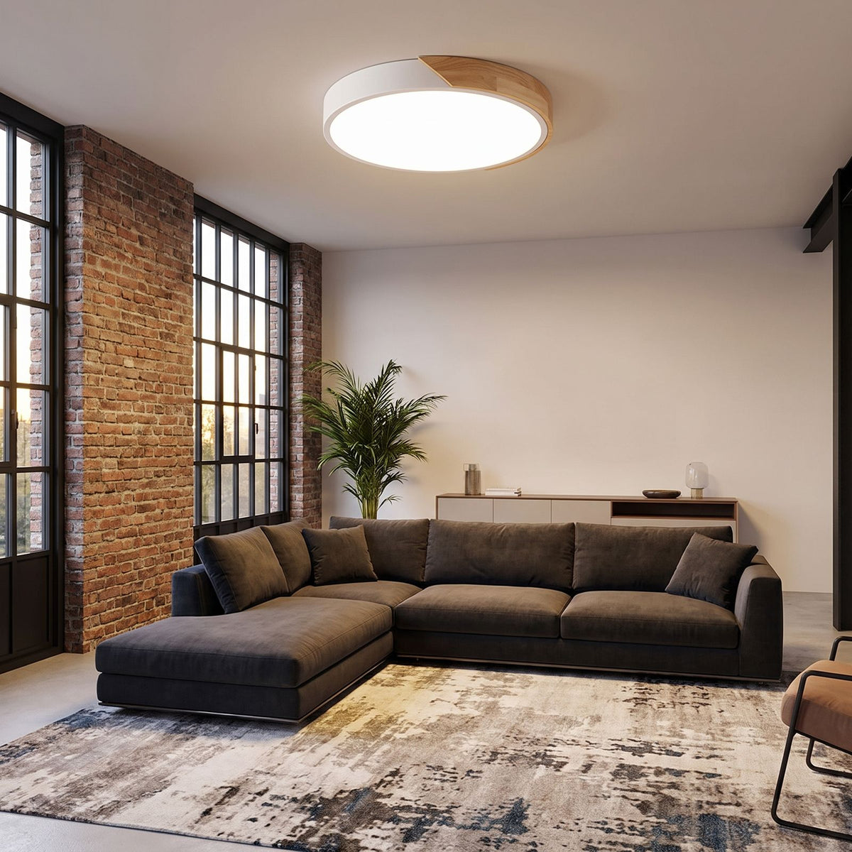 The 60 cm ultra thin LED oyster ceiling light in a large warehouse living room