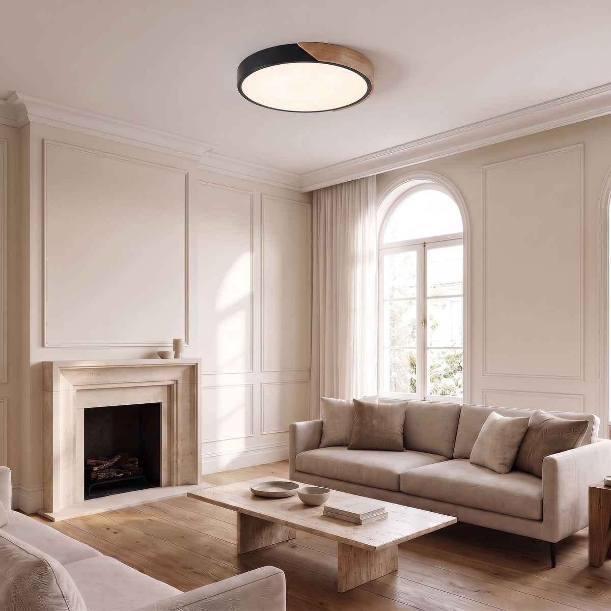 Ultra thin LED oyster ceiling light with a black rim