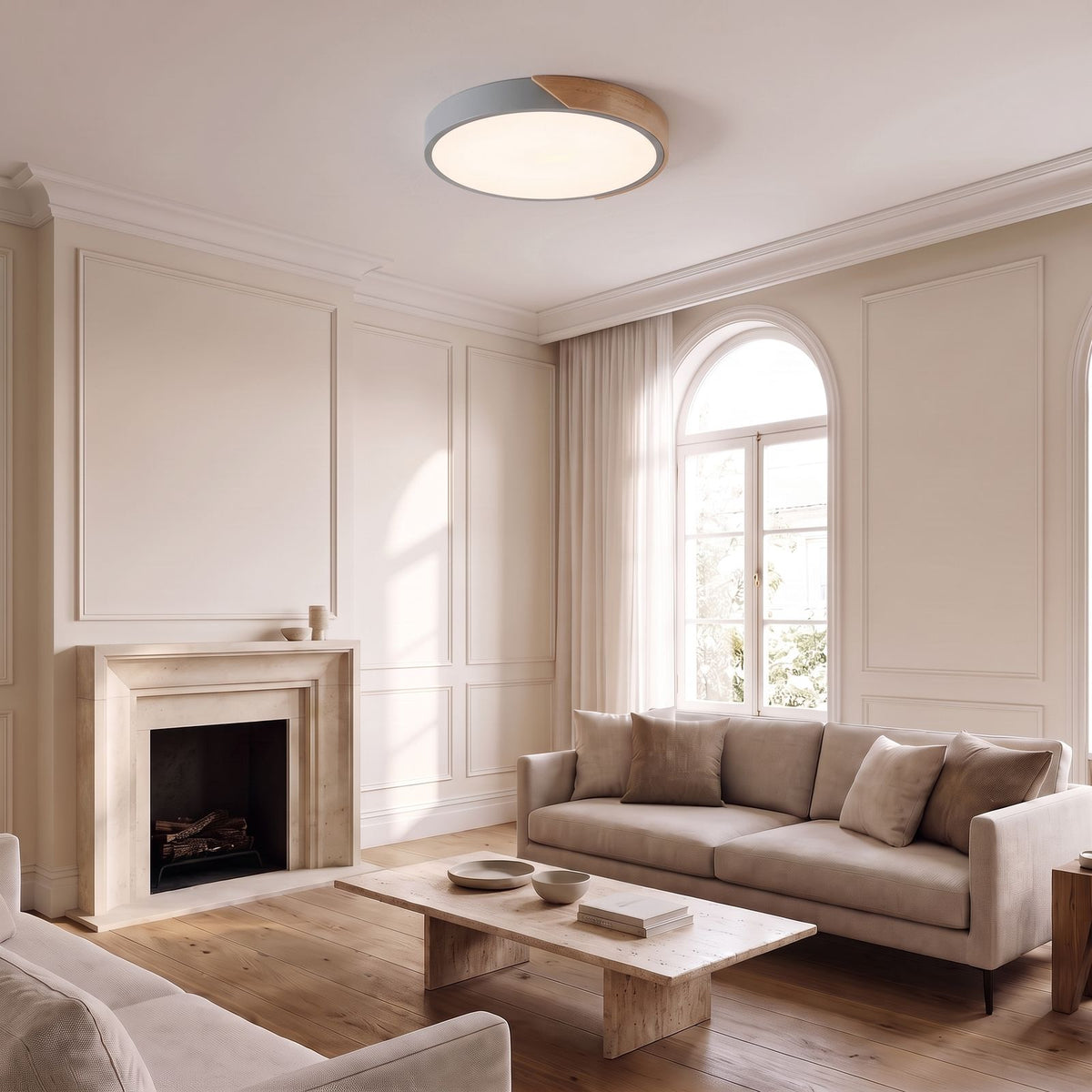 Ultra thin LED oyster ceiling light with a grey rim