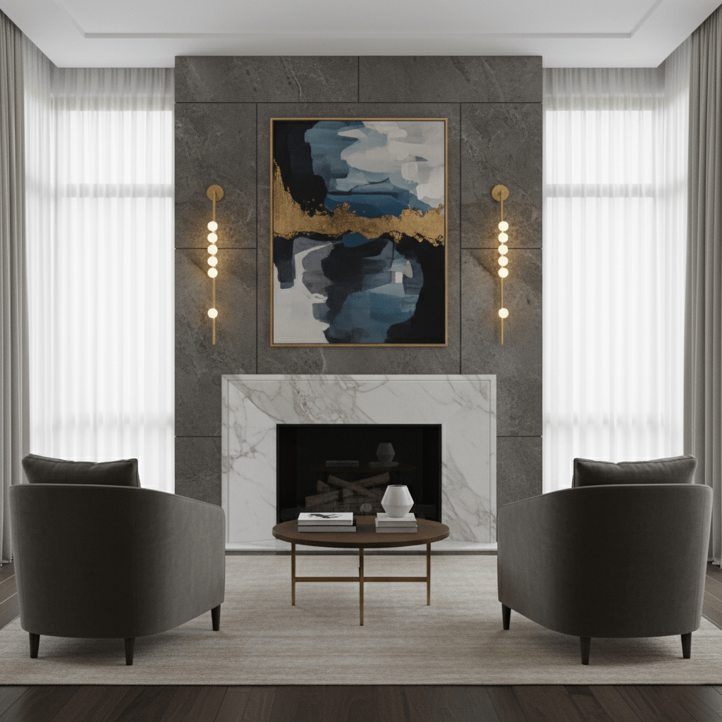 Vouga three-head sconce mounted horizontally on white wall
