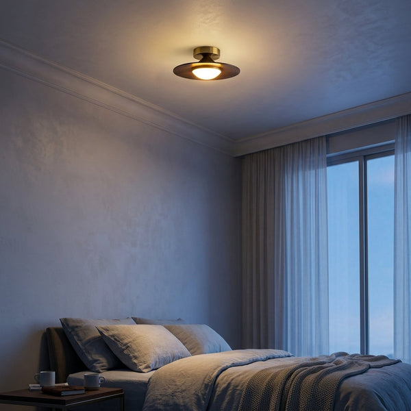 Walnut Disc Ceiling Lights Brass Canopy Semi Flush Mount Dome Shade Bedroom Hallway